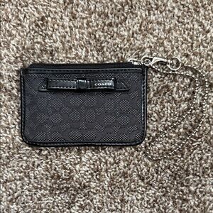 Coach Mini ID Case Black Textured Pouch with Bow Detail